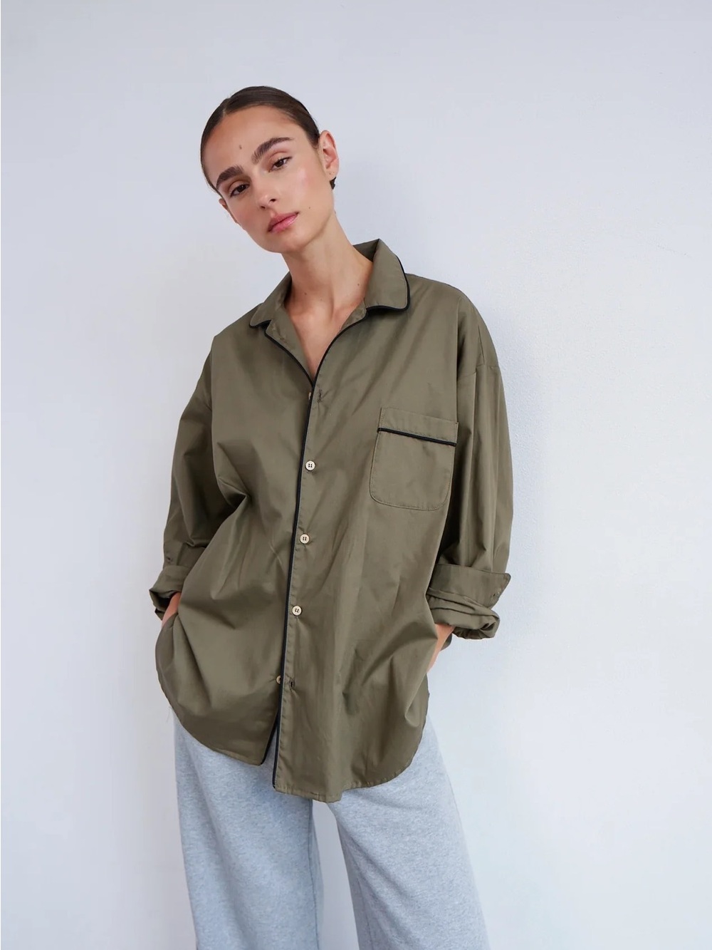 Jamie Haller “The PJ Shirt” — Olive
Green/Taupe